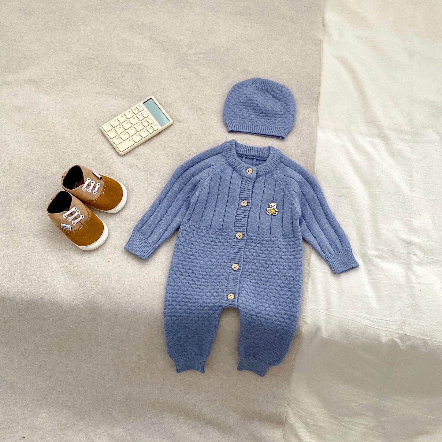 Arrival Autumn Baby Unisex Long Sleeves Teddy Pattern Knitted Romper