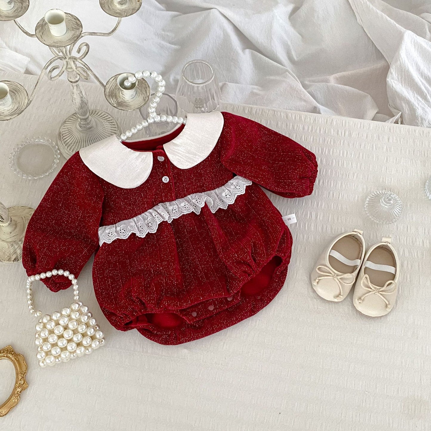 Autumn and Winter New Arrival Baby Girls Long Sleeves Peter Pan Collar Christmas Onesies