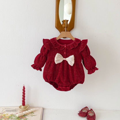 Autumn New Arrival Baby Girls Long Sleeves Red Knitted Onesies