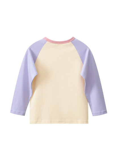 Autumn New Arrival Kids Girls Cartoon Print Crew Neck Long Sleeves Color Patchwork Shirt