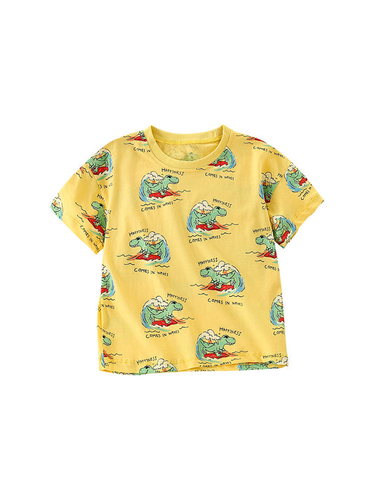 Boys’ Cartoon Dinosaur Pattern Short Sleeves T-Shirt In European And American Style For Summer