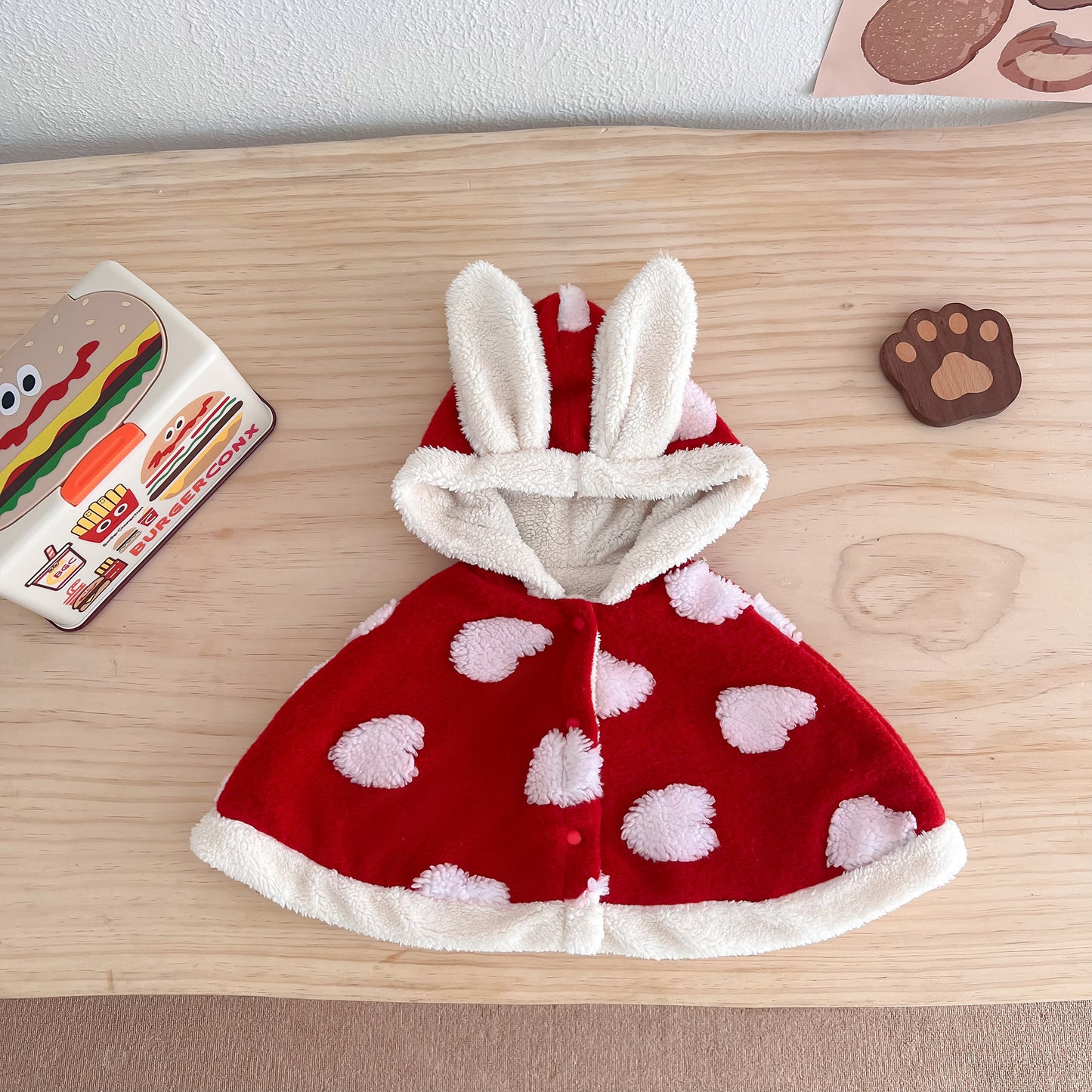 Autumn and Winter Baby Girl Cartoon Pattern Warm Cozy Fleece Cape Popular Shawl