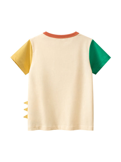 Camiseta de manga corta con estampado de dinosaurios de dibujos animados para niños, con parches de colores, en estilo europeo y americano 