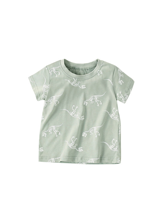 Boys’ Bony Dinosaur Cartoon Pattern Short Sleeves T-Shirt In European And American Style For Summer