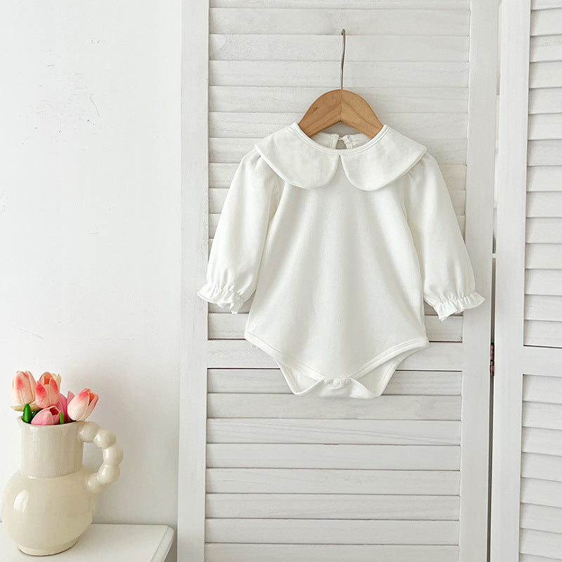 Autumn New Arrival Baby Girls Long Sleeves Solid Color Peter Pan Collar White Onesies