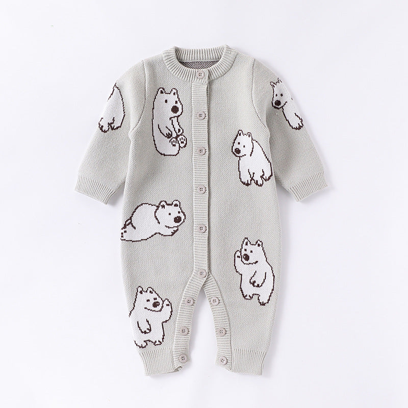 Autumn and Winter New Arrival Baby Unisex Simple Polar Bear Pattern Long Sleeves Knitted Rompers