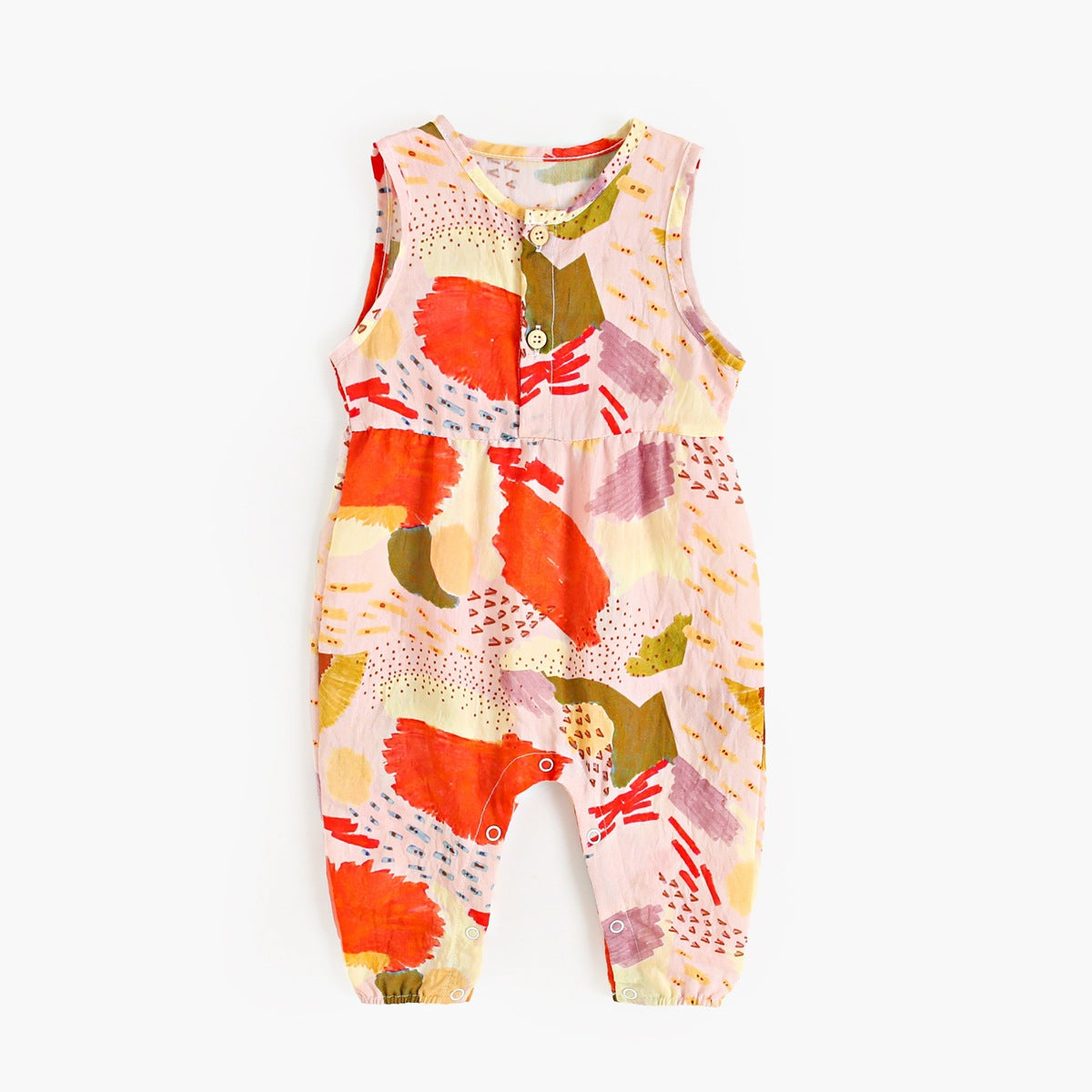 Summer Baby Girls New Arrival Colorful Pattern Sleeveless V Neck Rompers