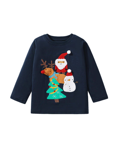 Arrival Autumn Kids’ Christmas Cartoon Santa Claus Pattern Long Sleeves T-Shirt In European And American Style For Summer