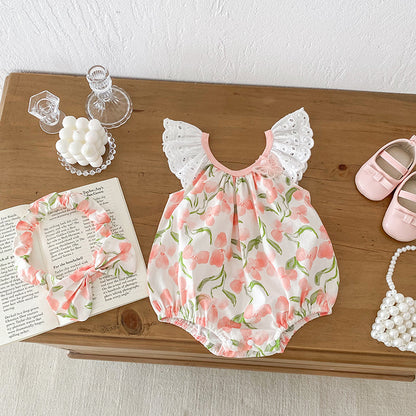 Conjunto de ropa y mono con tirantes de encaje sin mangas con estampado de flores para niñas de verano: conjunto de ropa a juego para hermanas 