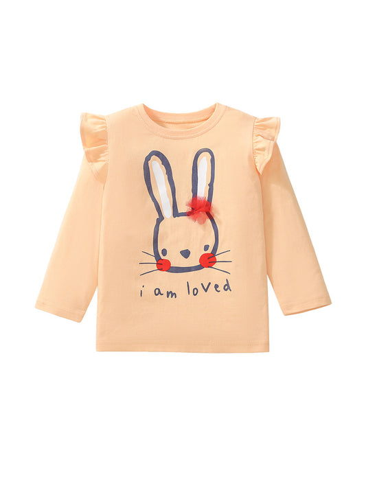 Camiseta de manga larga con estampado de dibujos animados de conejo para niña de otoño en estilo europeo y americano para verano 