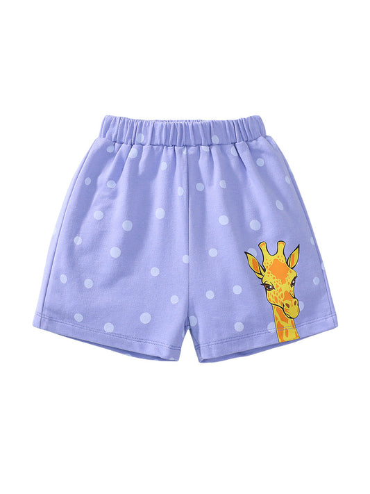 Summer New Arrival Boys Cotton Casual Style Cartoon Giraffe Pattern Shorts