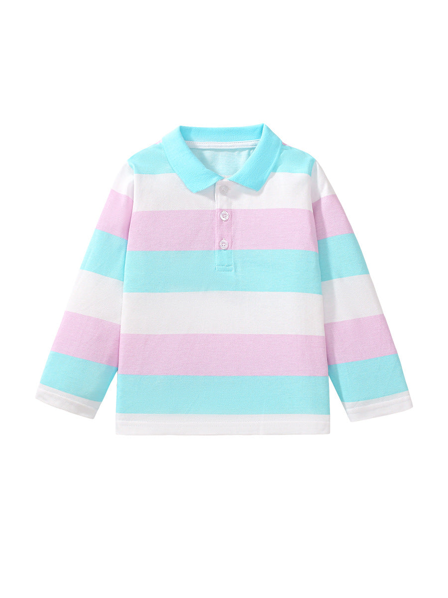 Polo de manga larga con estampado de rayas de colores para niños, nuevo diseño de otoño 