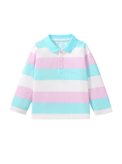 Polo de manga larga con estampado de rayas de colores para niños, nuevo diseño de otoño 