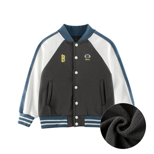 Boys and Girls Letters Pattern Contrast Design Color Patchwork Single Breasted Baseball Coat