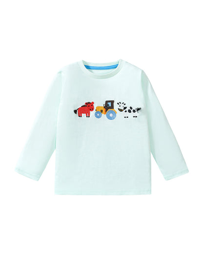 Arrival Autumn Boys’ Animals And Truck Cartoon Pattern Long Sleeves T-Shirt In European And American Style For Summer