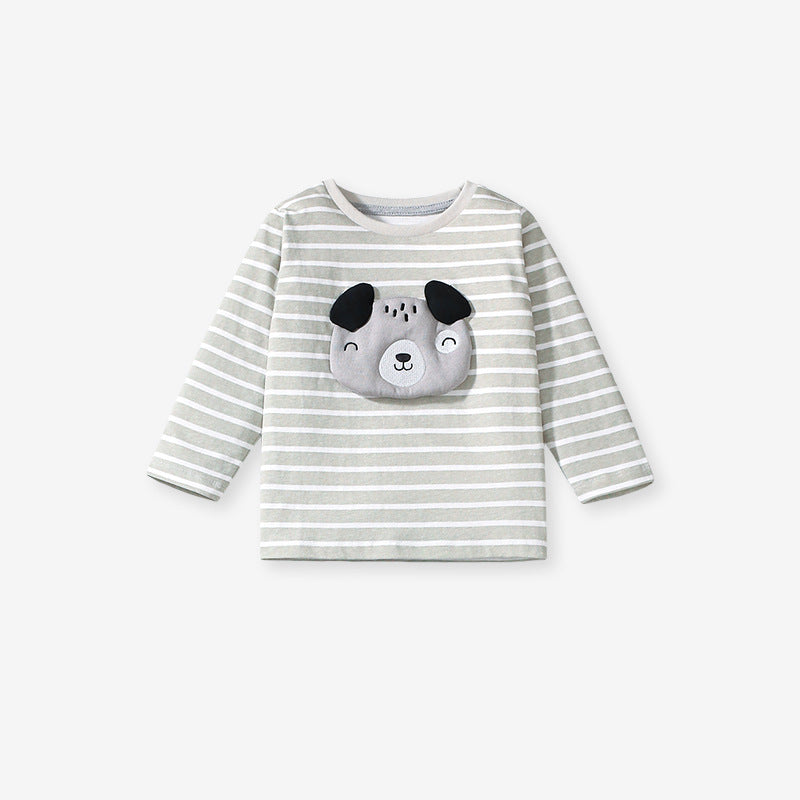 Arrival Spring And Autumn Boys Casual Cartoon Dog Long Sleeves Top Striped T-Shirt And Pants Clothing Set