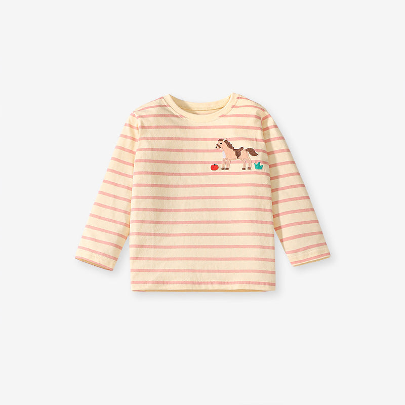 Arrival Spring And Autumn Girls Casual Horse Pattern Long Sleeves Top Striped T-Shirt And Pants  Clothing Set