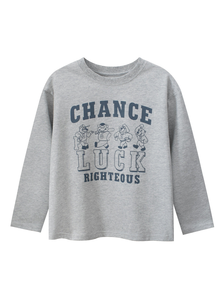 Autumn New Arrival Kids Boys Letters and Cartoon Print Crew Neck Long Sleeves Shirt