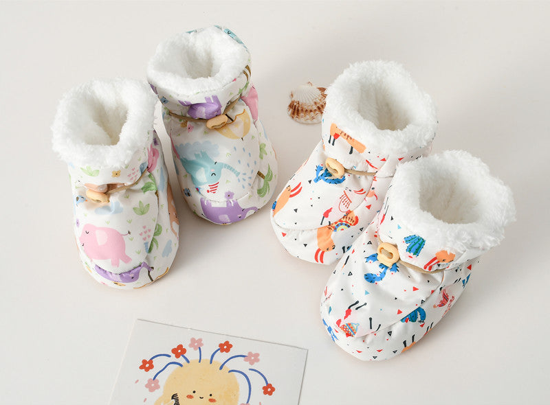 Winter New Arrival Baby Animals Cartoon Pattern Anti-slip Fleece-lined Toddler Cotton Shoes