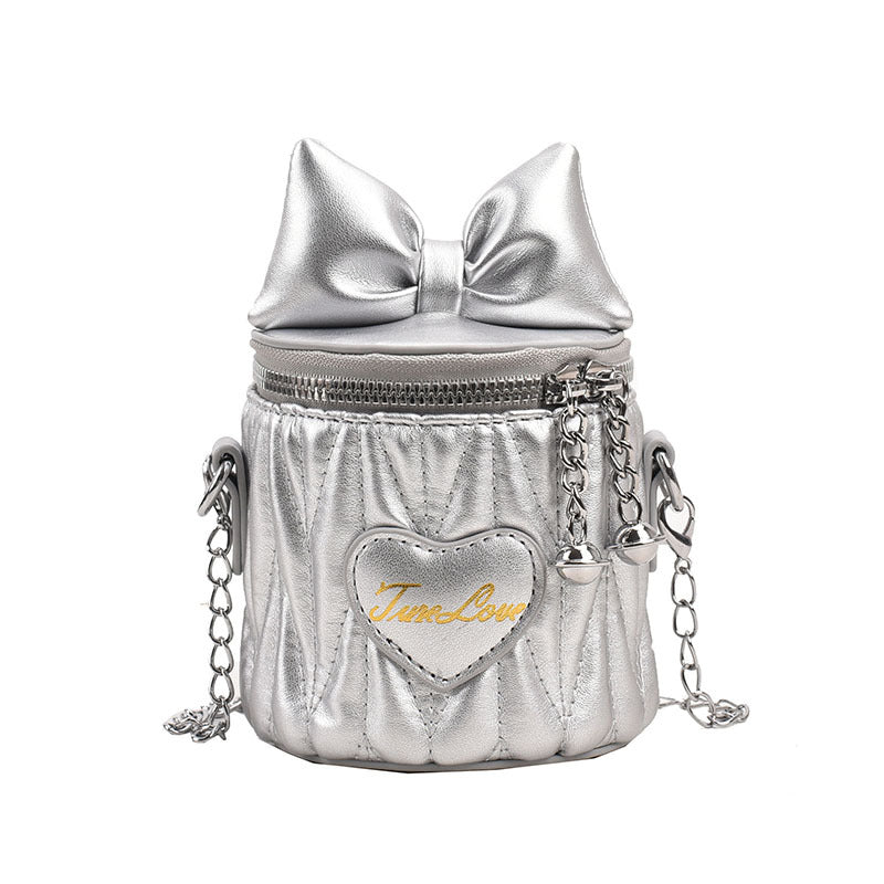 Stylish Pleated Carry-On Girls’ Portable Zipper Princess Crossbody Barrel Bag