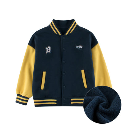 Boys and Girls Letters Pattern Contrast Design Single Breasted Baseball Coat