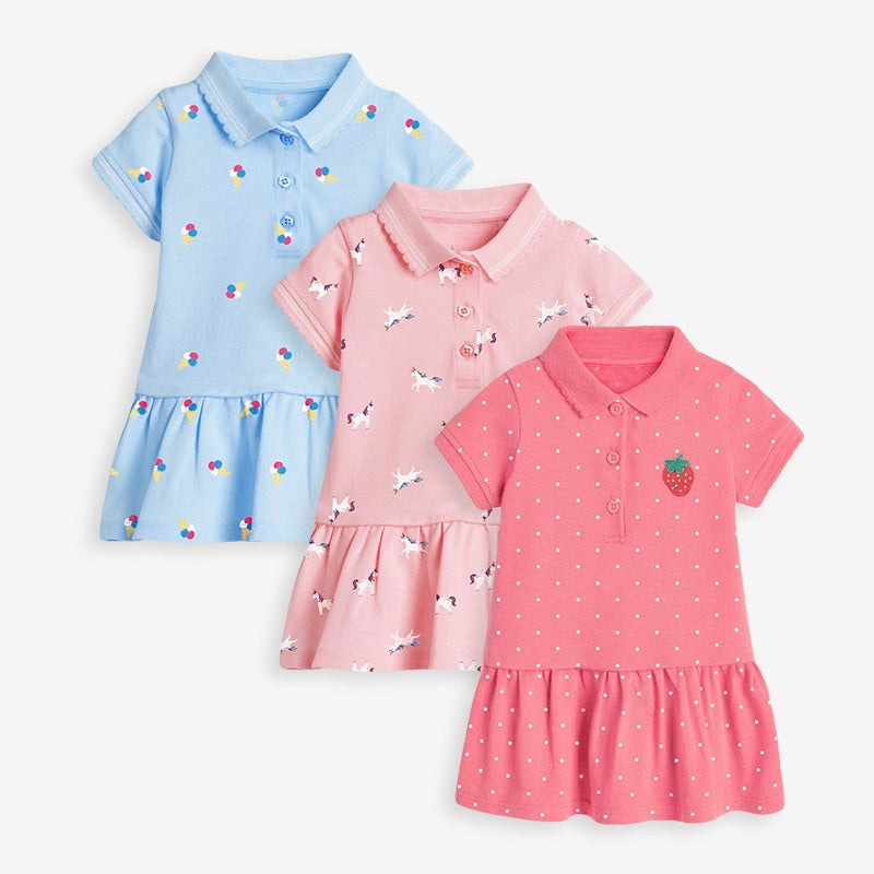 Ropa para niñas: vestido tipo polo con cuello alzado y dibujos animados para niñas 