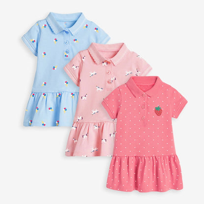 Girls’ Clothing: Collar Flip Cartoon Children’s Polo Dress