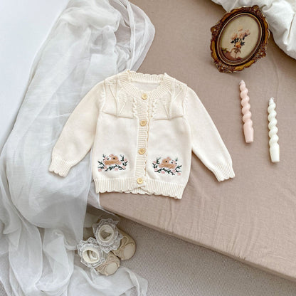 Arrival Baby Girls Comfortable Rabbits Embroidery Pattern Knitted Long Sleeves Cardigan