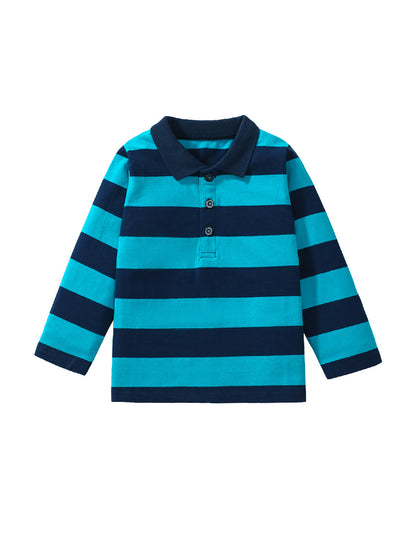 Autumn New Design Kids Blue Striped Pattern Long Sleeves Polo Shirt