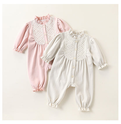 Autumn and Spring New Arrival Baby Simple Embroidery Pattern Long Sleeves Rompers