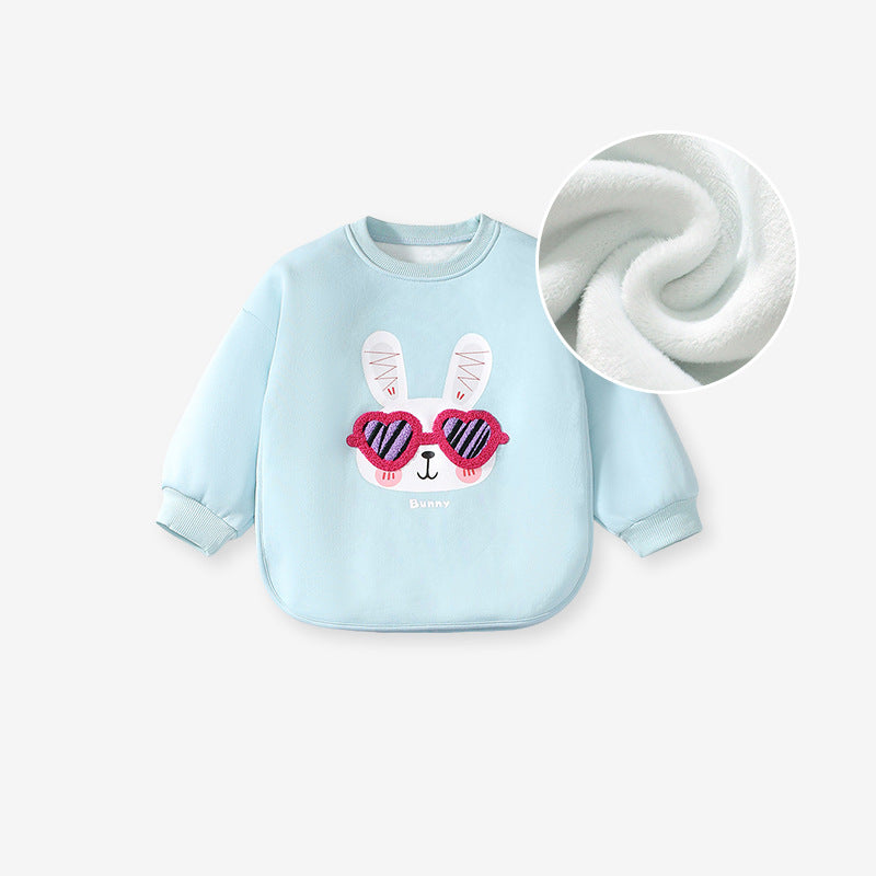 Spring And Autumn Girls Cute Cartoon Rabbit Pattern Long Sleeves Top Sweatshirt And Pants Clothing Set