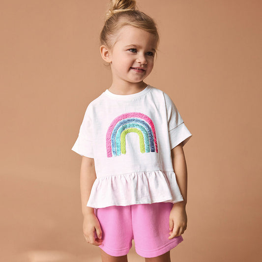 Summer Baby Kids Rainbow Pattern T-shirt and Shorts 2-Piece Clothing Set for Girls