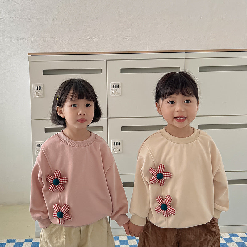 Camisa tipo pulóver con cuello redondo y mangas largas para niñas y niños con estampado de flores en 3D, diseño nuevo de otoño 