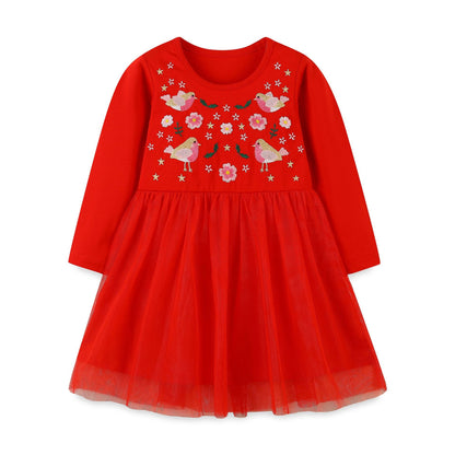 Vestido infantil con bonito bordado, vestido de princesa de malla de estilo europeo-americano