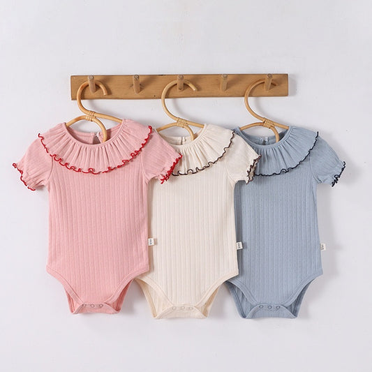 Summer Arrival Baby Unisex Ruffle Design Short Sleeves Thin Onesies