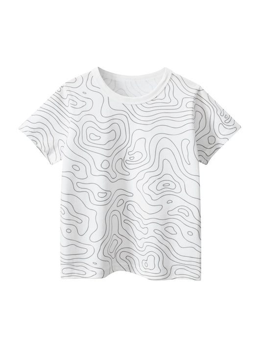 Boys’ Geometric Pattern Printed Casual T-shirt in European and American Style