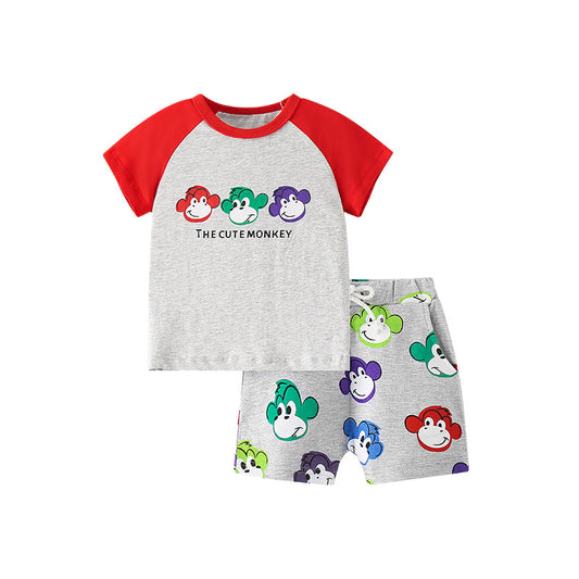 Summer Baby Kids Boys Cute Monkey Cartoon Pattern T-Shirt And Shorts Clothing Set