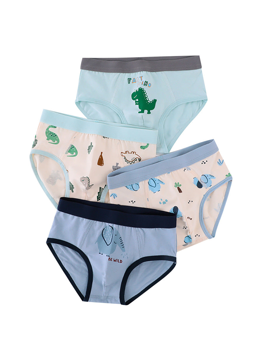 Conjunto de ropa interior transpirable para niños con estampado de dibujos animados de animales y calzoncillos blancos 