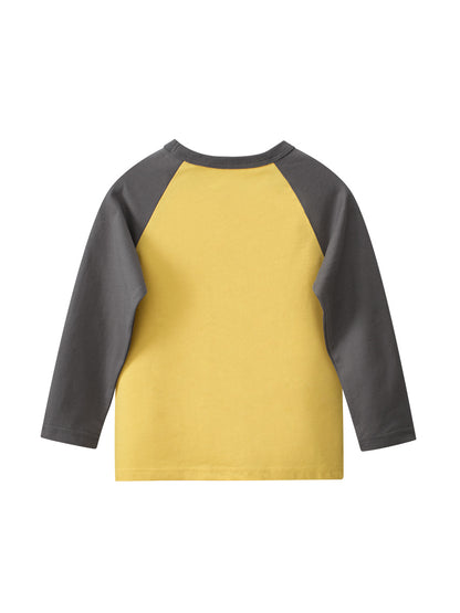 Autumn Baby Boys Letters and Puppy Print Color Patchwork Long Sleeves Crew Neck Base Top Shirt