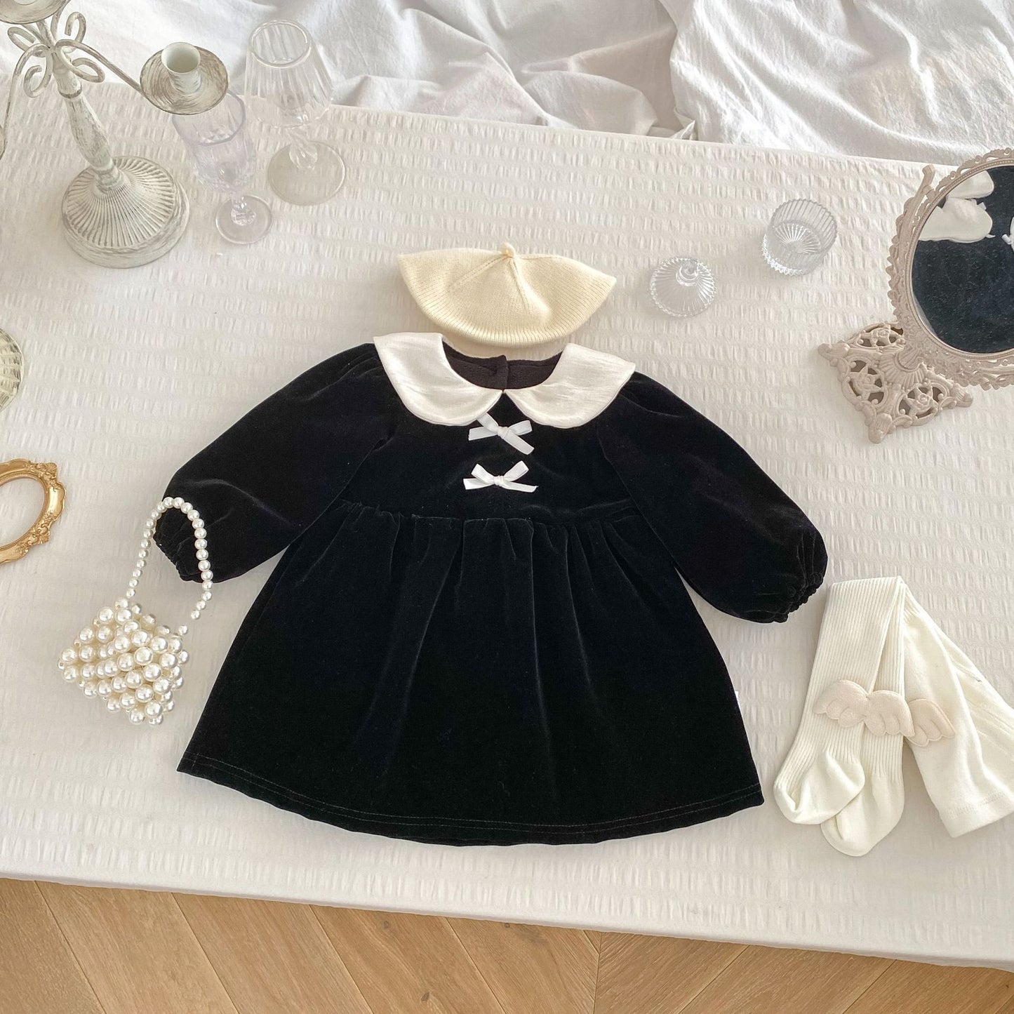 Autumn and Winter New Arrival Baby Girls Long Sleeves Peter Pan Collar Cozy Dress