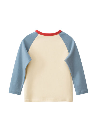 Autumn New Arrival Kids Girls Cartoon Print Crew Neck Long Sleeves Color Patchwork Shirt