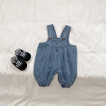 Spring And Autumn Unisex Baby Denim Sleeveless Overalls Romper