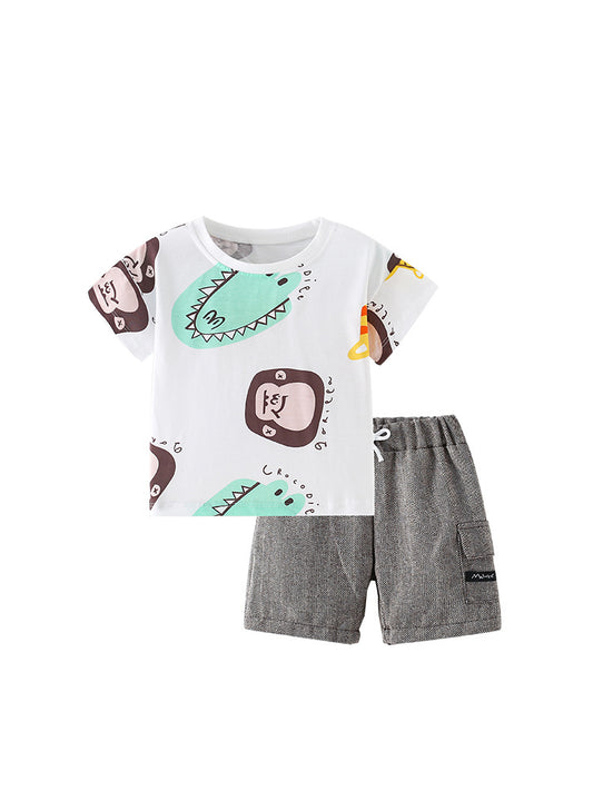 Summer Baby Kids Boys Animals Cartoon Print T-Shirt And Casual Shorts Clothing Set