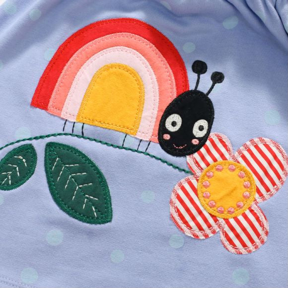 Vestido de bebé con diseño bordado de dibujos animados y estampado de lunares