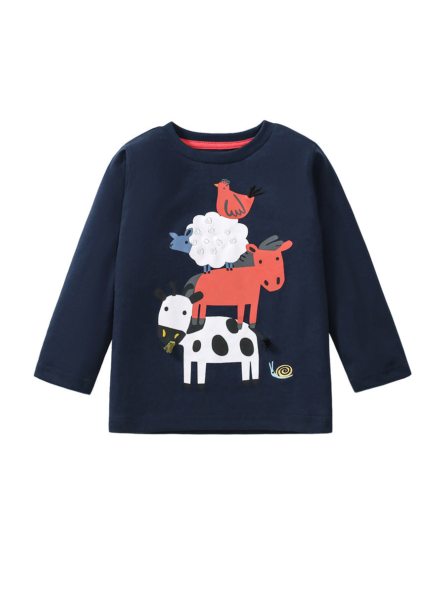 Arrival Autumn Kids’ Animals Cartoon Pattern Print Long Sleeves T-Shirt In European And American Style