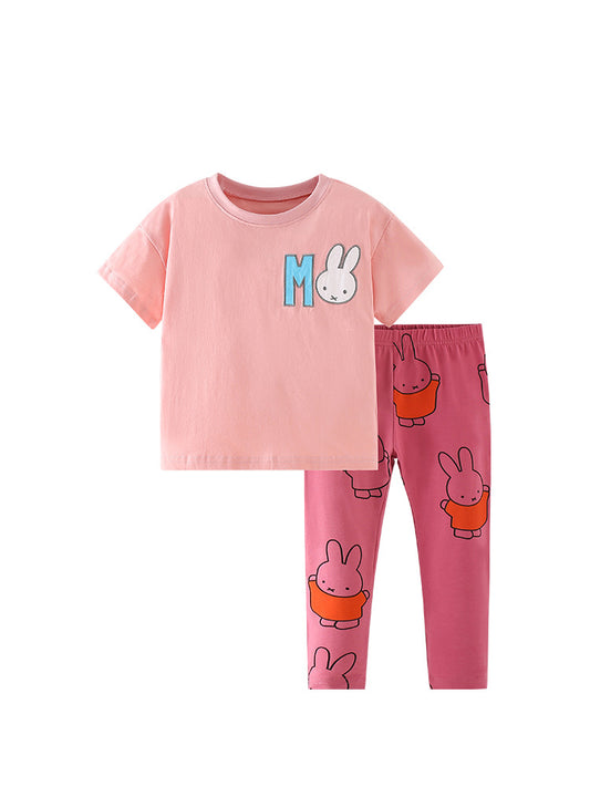 Summer Baby Kids Girls Cartoon Rabbit Print T-Shirt And Pants Clothing Set