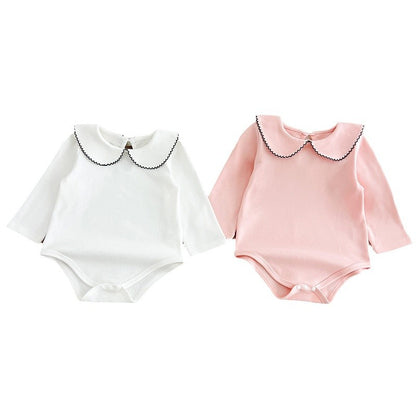 Spring Arrival Baby Girls Long Sleeves Peter Pan Collar Simple Onesies