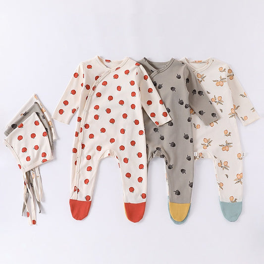 Spring New Arrival Baby Unisex Long Sleeves Cartoon Fruits Pattern Pajamas Rompers