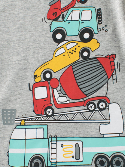 Construction Vehicles Printing Boys T-Shirt In European And American Style For Summer