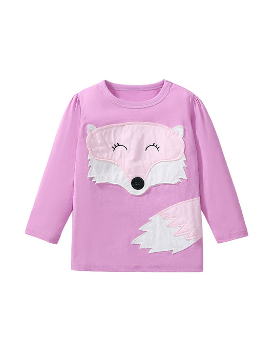 Autumn Girls’ Cute Fox Cartoon Pattern Long Sleeves T-Shirt In European And American Style For Summer